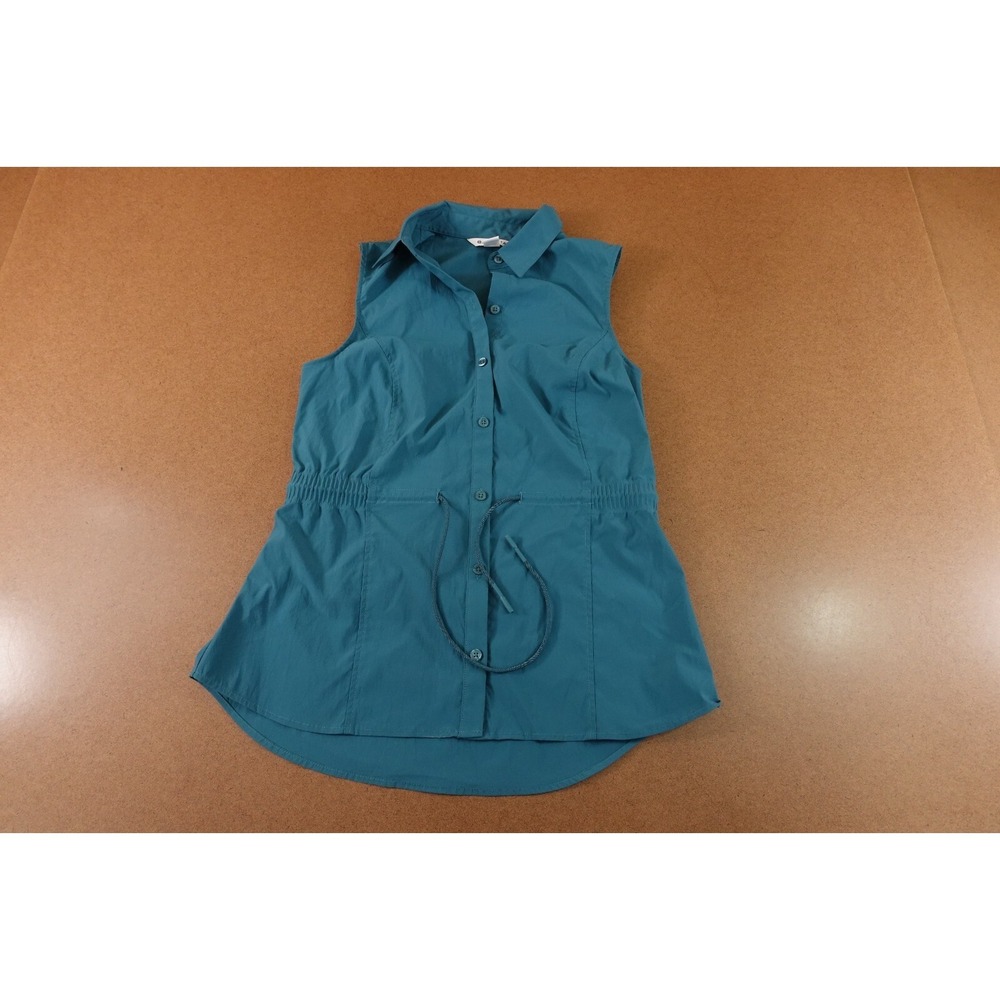 Athleta‎ Womens Size Small Teal Sleeveless Button Front Levitate Poplin Tank Top